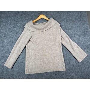 H&M Off Shoulder Sweater Womens Small Beige Wool Blend Long Sleeve Ribbed Knit
